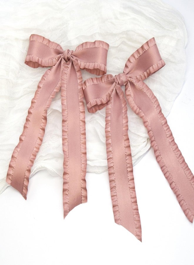 Gili 2PCS Hair Bows for Women Girls, Dusty Pink Bow for Hair Slides Metal Clips Cute Ruffled Edge Satin Ribbon Accessories for Toddlers Teens Kids - Image 4